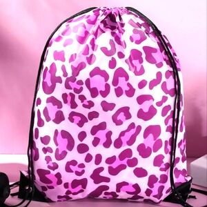 Pink Leopard Print Drawstring Bag